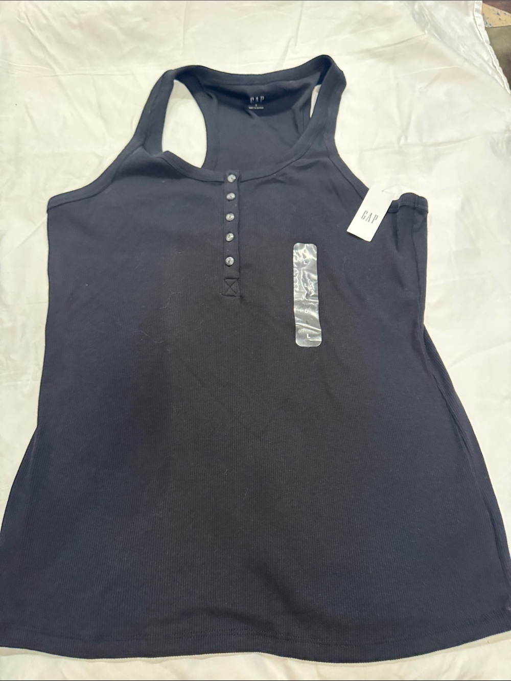 GAP Black Ribbed Racerback Henley Tank